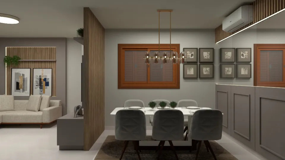 Sala de Jantar Minimalista com Toques Dourados