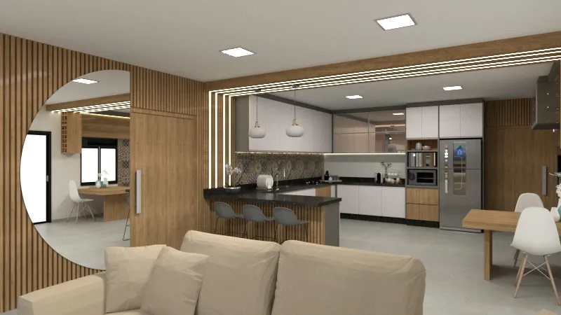 Cozinha Integrada com Sala de Estar Moderna