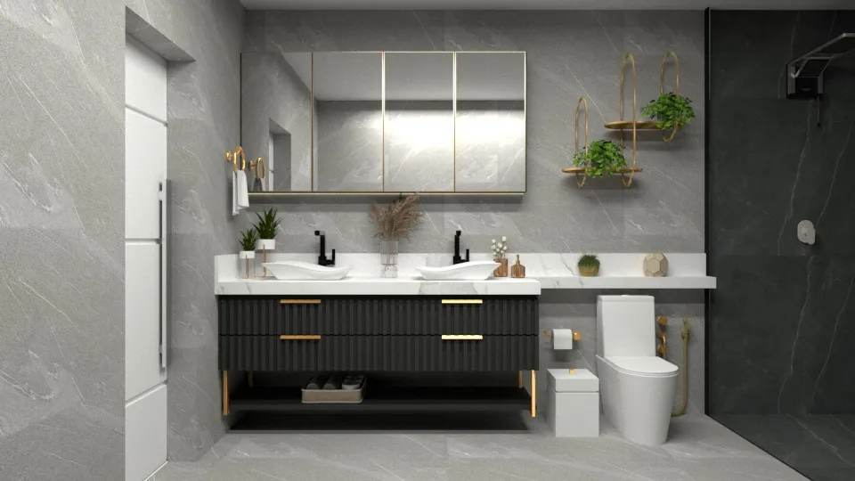 Banheiro Luxuoso com Detalhes em Dourado